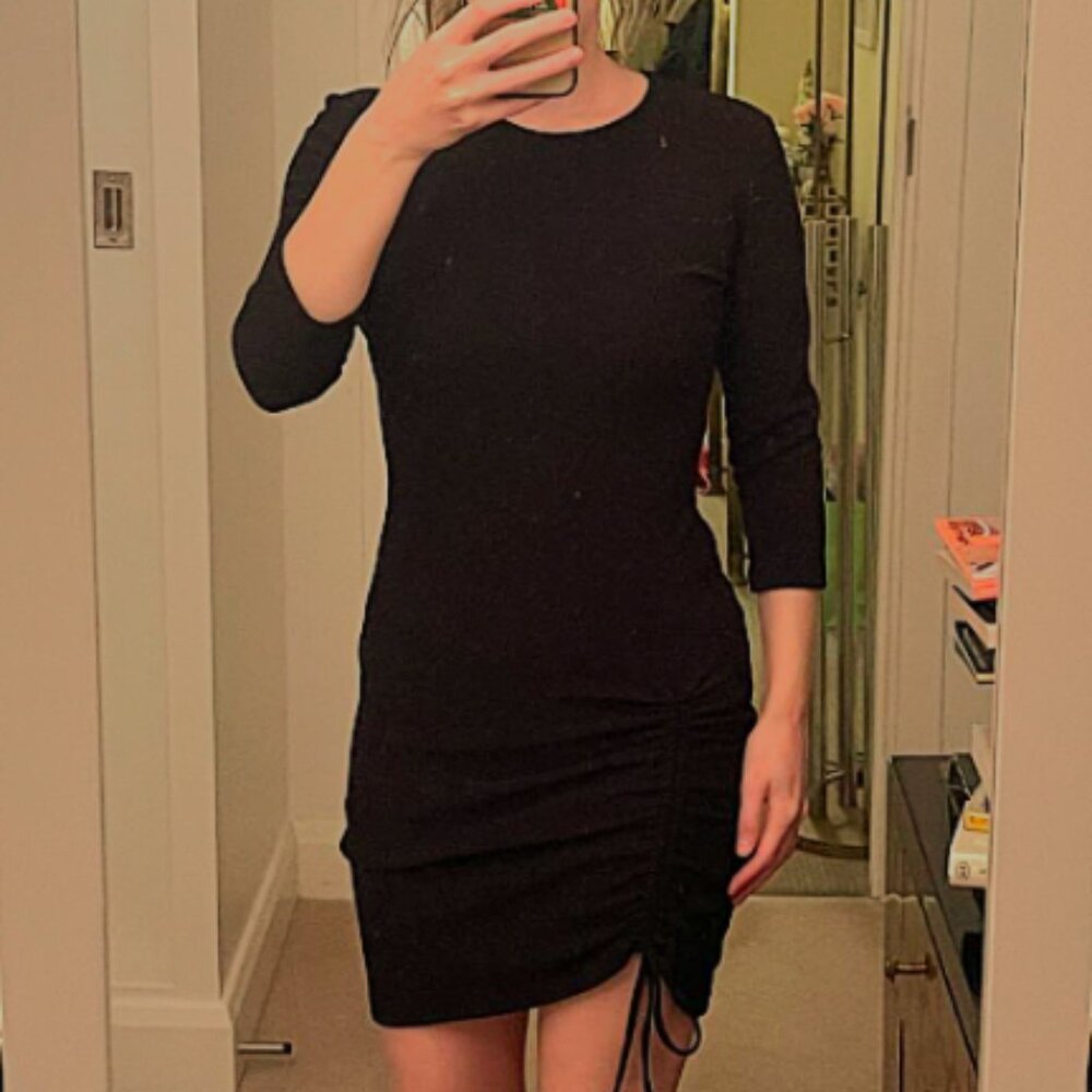 Zara Classic Black Mini Tied/Ruched Dress - EUC